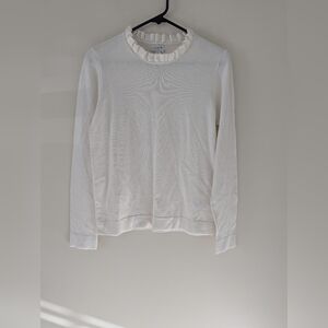 J. Crew Women's BV341 Size S Ivory Cotton Ruffleneck Sweater Pullover NWT Casual